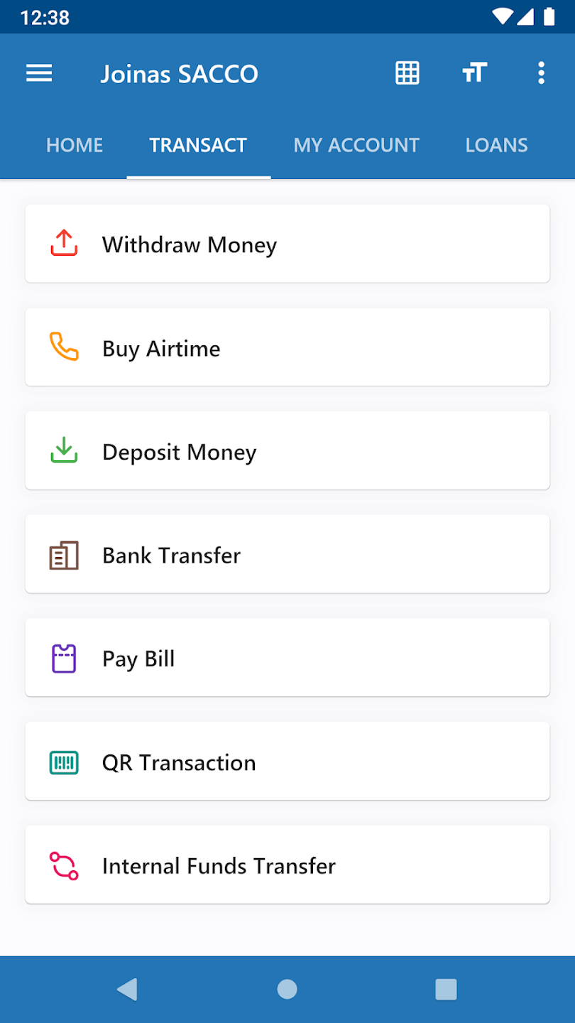 Joinas Mobi App transact screen